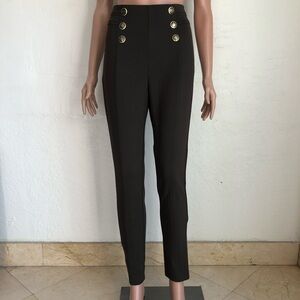 Zara Olive Green High-Waisted Leggings Pants Front Buttons Women’s Size L NWT